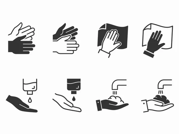 Conjunto Ícones Lavagem Mãos Ilustração Vetorial Sobre Fundo Branco — Vetor de Stock