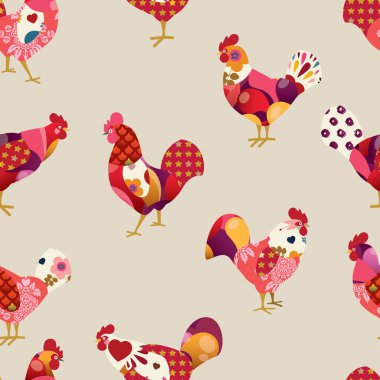 Renkli Horozları ile Seamless Modeli. 