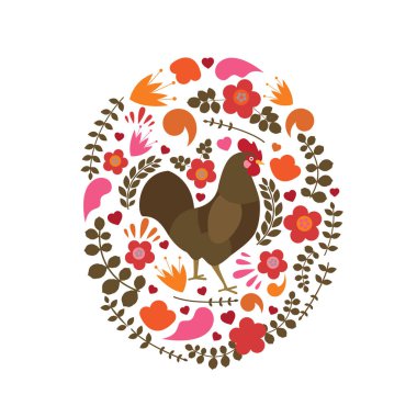 Horozlar çiçek elemanları ile. Vecrtor seamless modeli. 