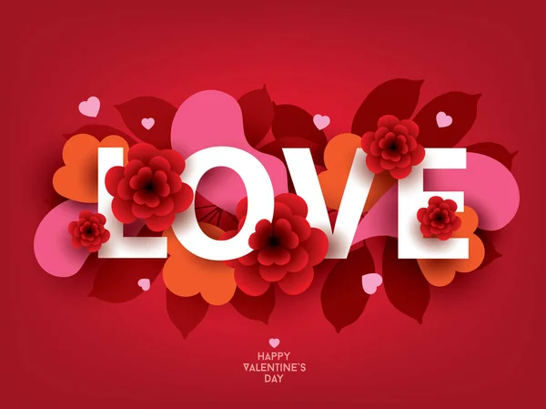 Aşk yazıt ve soyut çiçek öğeleri ile kompozisyon. — Stok Vektör