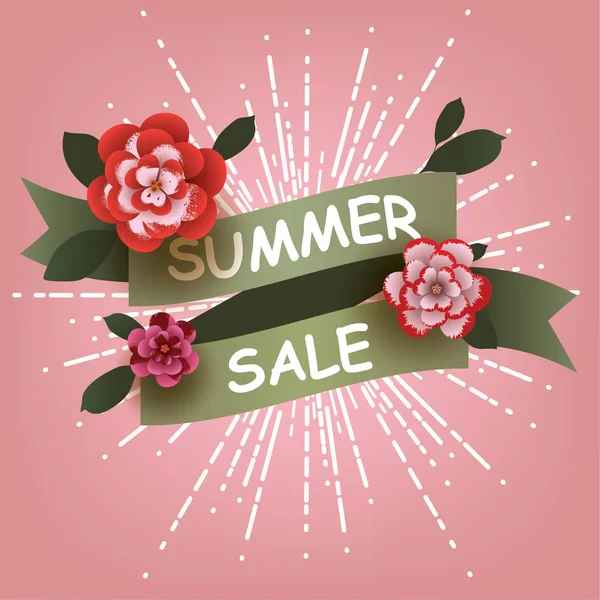 Summer Sale card with flowers elements. — Stock Vector