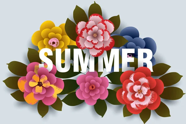 Zomer illustratie met bloemen en bladeren. — Stockvector