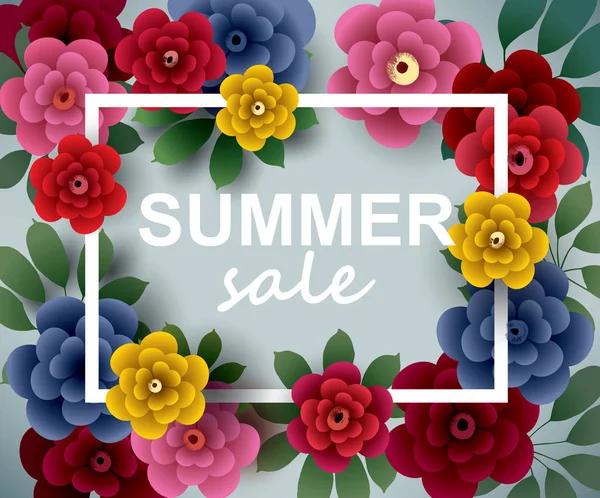 Summer SALE. Illustration with flowers and leaves. — Stock Vector