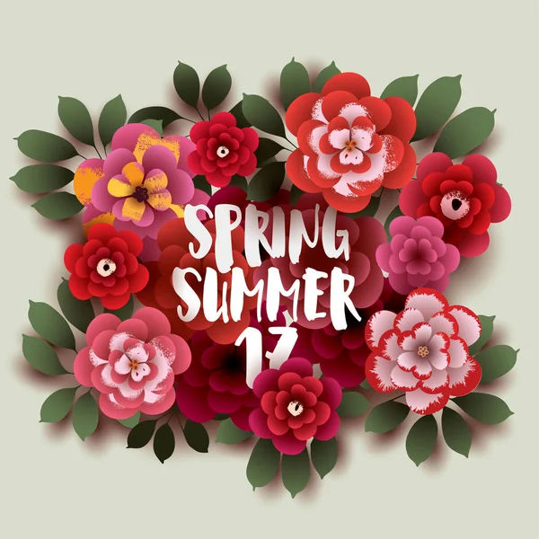 Frühlingssommer. Illustration mit Blüten und Blättern. — Stockvektor