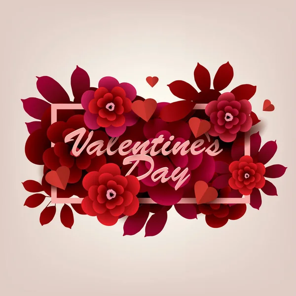 Szczęśliwy Valentine Day Card Napis Kwiatami Ramce Ilustracja Wektorowa — Wektor stockowy