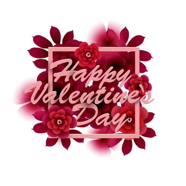 Feliz Tarjeta San Valentín Inscripción Con Flores Marco Ilustración Vectorial — Archivo Imágenes Vectoriales