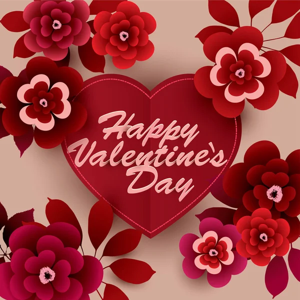 Feliz Día San Valentín Con Flores Ilustración Vectorial Tonos Rojos — Archivo Imágenes Vectoriales