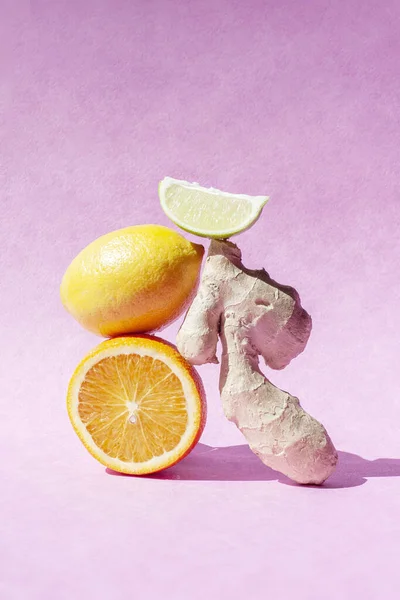 ジンジャー オレンジ ライムとのまだ生活 抗酸化食品 — ストック写真