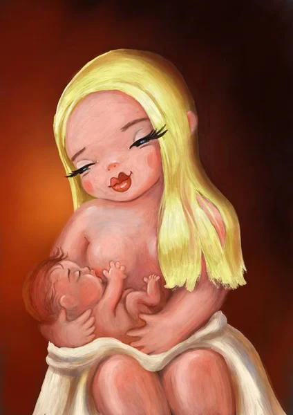 Cute Illustration breastfeeding — Stock Photo, Image