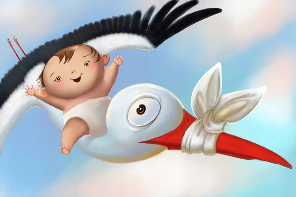 Babyridende sørgelig stork royaltyfrie gratis stockfoto
