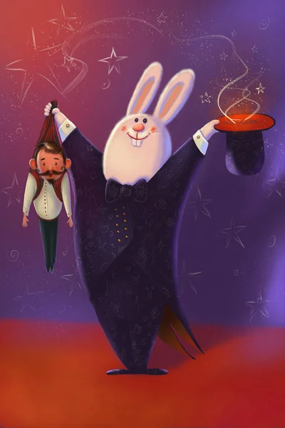 Magician, rabbit conjuring illusionist out of hat Stock Image