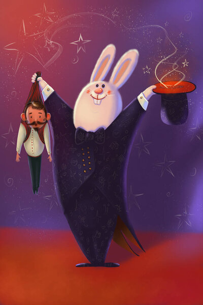 Magician, rabbit conjuring illusionist out of hat — Stock Photo, Image