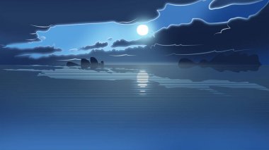 Bulutlu gün denizde çizgi film gösterimi. 