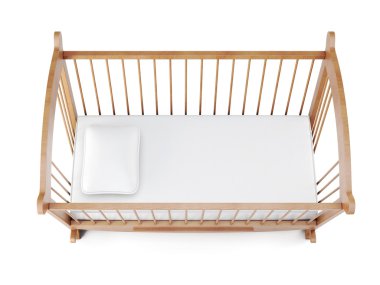 Beyaz arka plan üzerinde izole ahşap beşik. 3D render