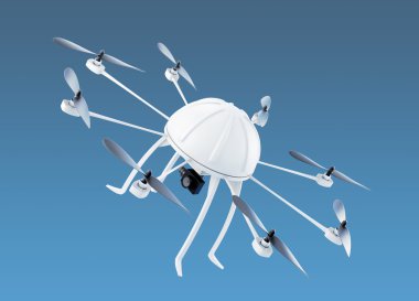Quadcopter gökyüzünde. 3D render