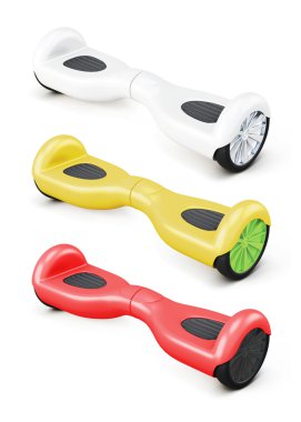 Beyaz arka plan üzerinde kentsel scooter kümesi. 3D render