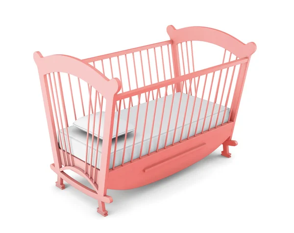 Pink cot bed isolated on white background. 3d rendering — Stock Photo, Image