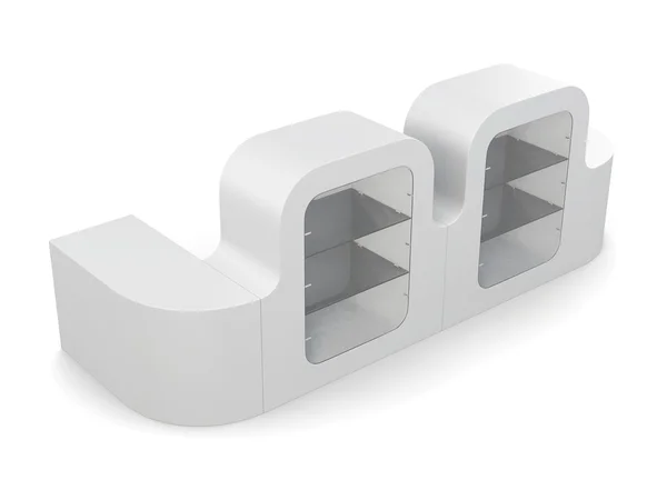 Білий лічильник з вітриною ізольовано. 3D візуалізація — стокове фото