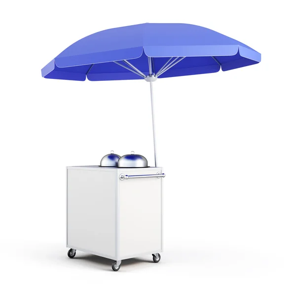 Carrello con ombrello in vendita cibo. rendering 3d — Foto Stock