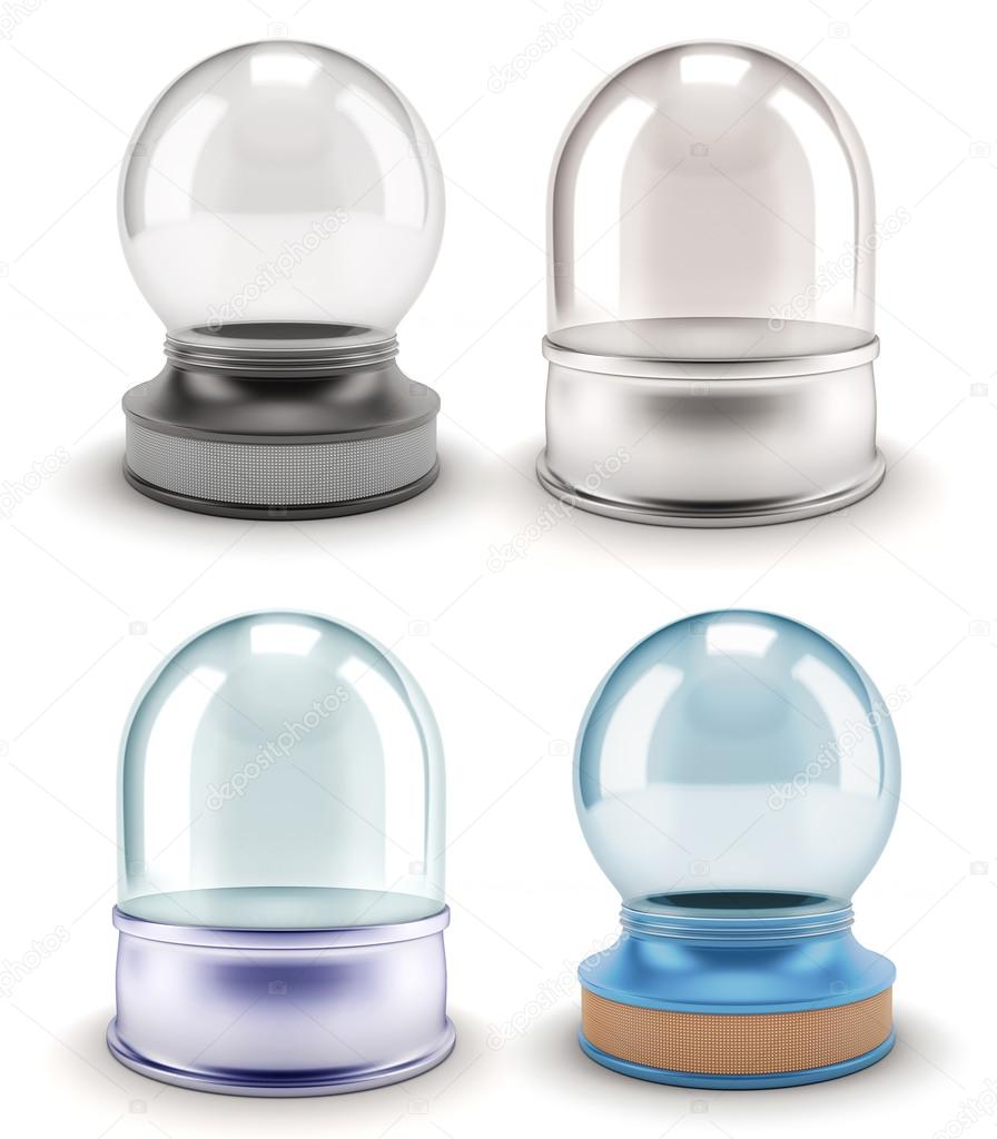 Set of  snow globes isolated on a white background. 3d rendering