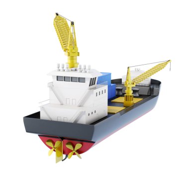 Beyaz arka plan üzerinde izole Vinçli Gemi yükleyici. 3D renderin