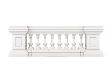 Beyaz arka plan üzerine açık görünüm taş korkuluk. 3D render