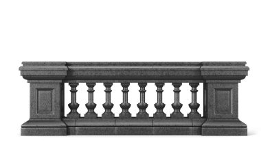 Front view stone balustrade on white background. 3d rendering clipart