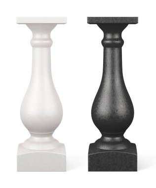 Beyaz arka plan üzerinde izole Tırabzan ayakları kümesi. 3D render