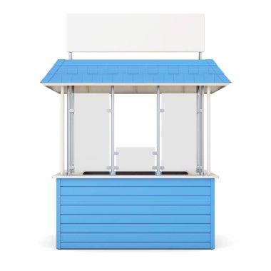 Blue kiosk isolated on a white background. 3d rendering clipart