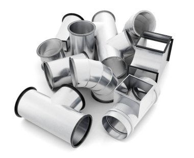 Beyaz bir arka plan üzerinde izole bağlantı parçaları koli. 3D render