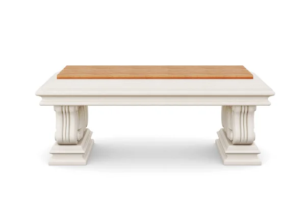 Kamienia ławki drewniane siedzisko na białym tle. renderowania 3D — Zdjęcie stockowe