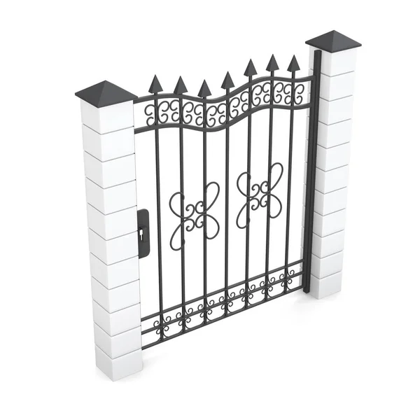 Metal gate isolated on white background. 3d rendering — Stock Photo, Image