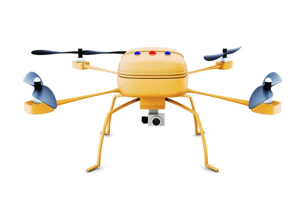 Drone amarelo isolado em branco. Renderização 3d — Fotografia de Stock