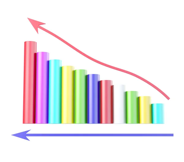 Gráfico de crescimento de cor isolado em um fundo branco. Renderização 3d — Fotografia de Stock