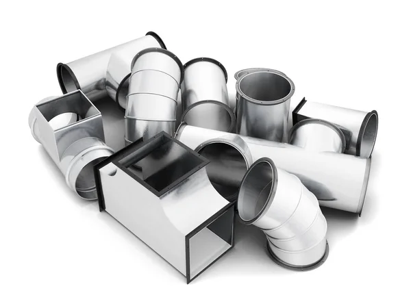 Acessórios para tubos de aço isolados em um fundo branco. Renderização 3d — Fotografia de Stock
