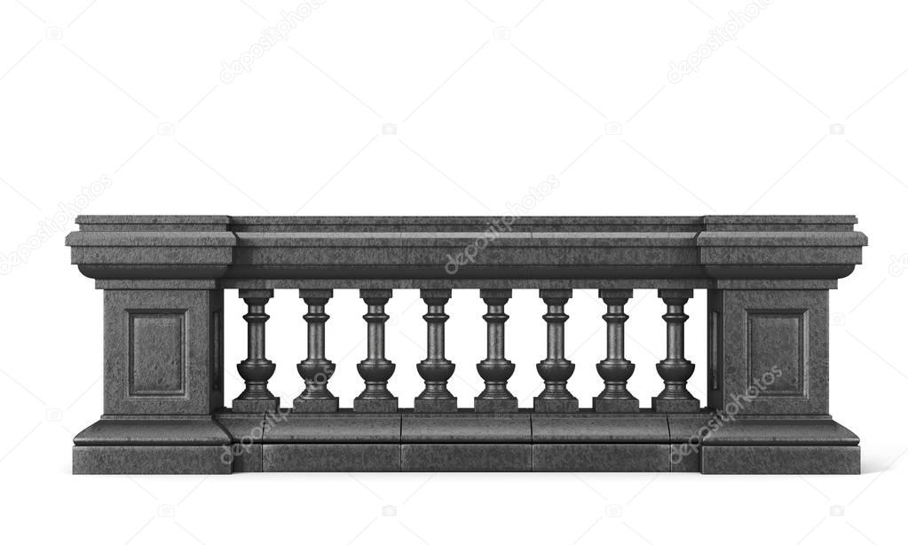 Front view stone balustrade on white background. 3d rendering