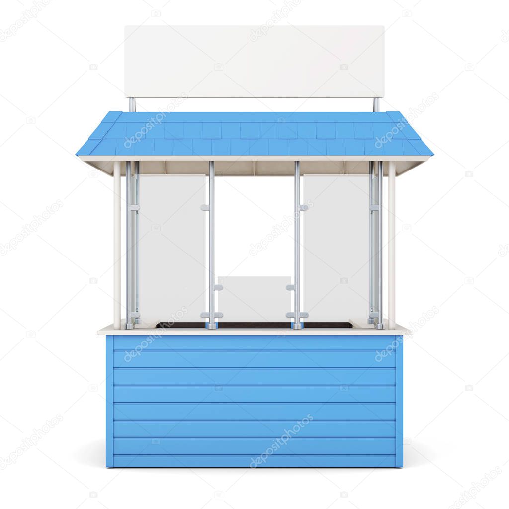 Blue kiosk isolated on a white background. 3d rendering