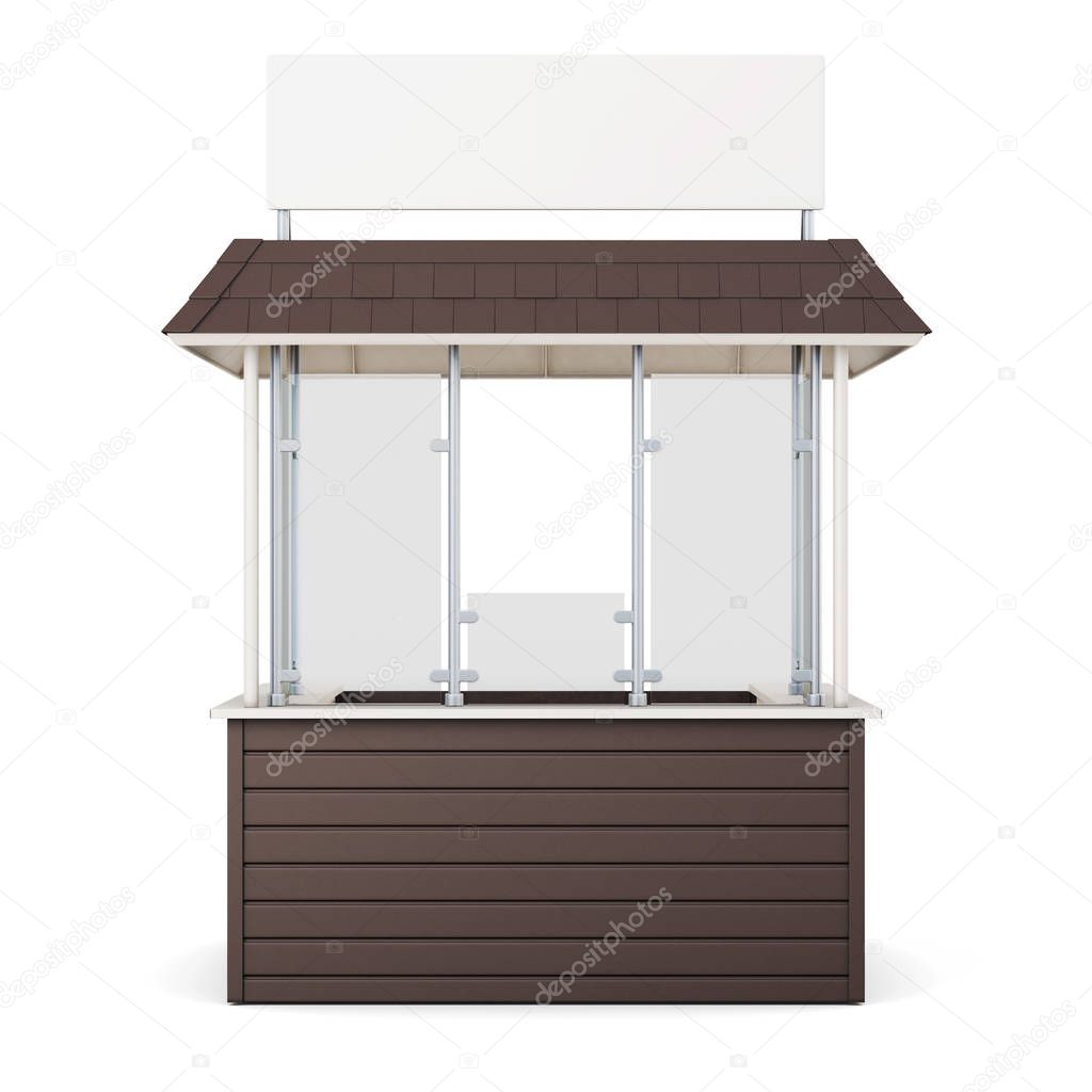 Brown kiosk isolated on a white background. 3d rendering