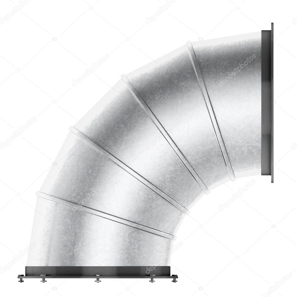 Bend of air duct 90 degree isolated on white background. 3d rend