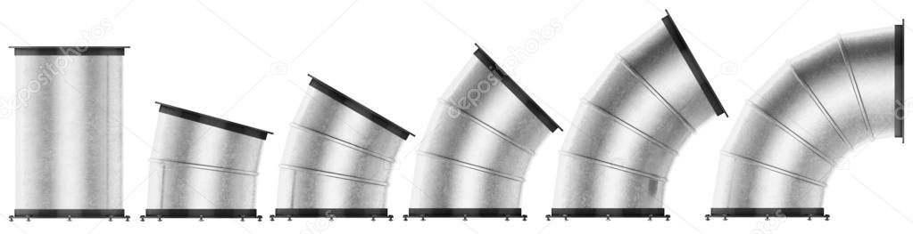 Set of components of air duct is isolated. 3d rendering
