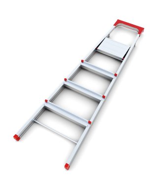 Merdiven beyaz arkaplanda katlandı. 3d oluşturma