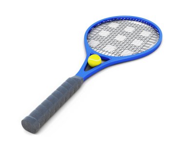 Tenis raket ve top beyaz arka plan üzerinde izole. 3D renderin