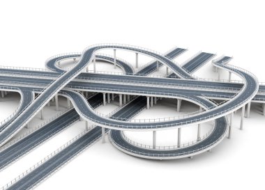Beyaz arka plan üzerinde izole Karayolları Üstgeçit. 3D render