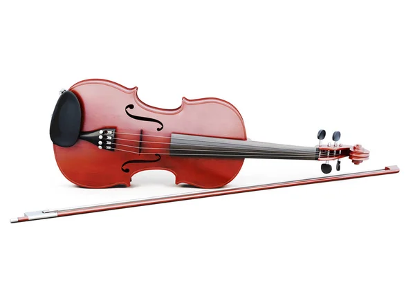 小提琴和孤立的白色背景上的弓。3d 渲染 — 图库照片