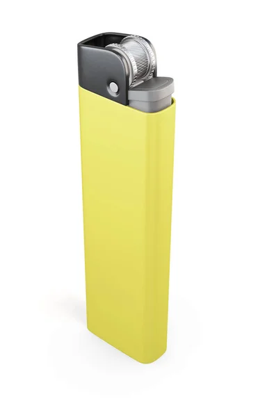 Gelbes Feuerzeug isoliert auf weißem Hintergrund. 3D-Darstellung — Stockfoto