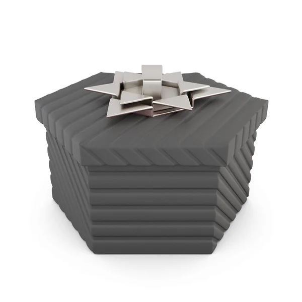 Černá Dárková krabice izolovaných na bílém pozadí. 3D vykreslování — Stock fotografie