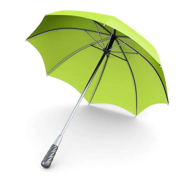 Zelený deštník izolovaných na bílém pozadí. 3D vykreslování — Stock fotografie