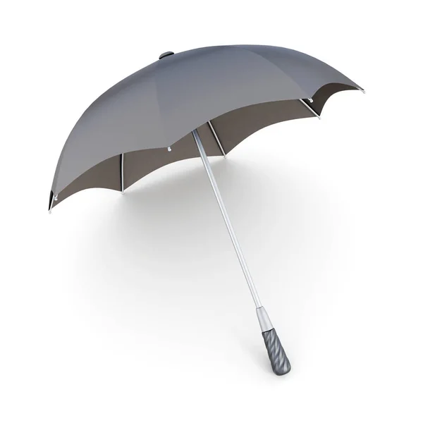 Offener schwarzer Regenschirm isoliert auf weißem Hintergrund. 3D-Darstellung — Stockfoto