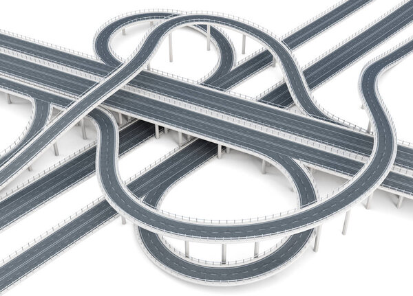 Overpass highways isolated on white background. 3d rendering