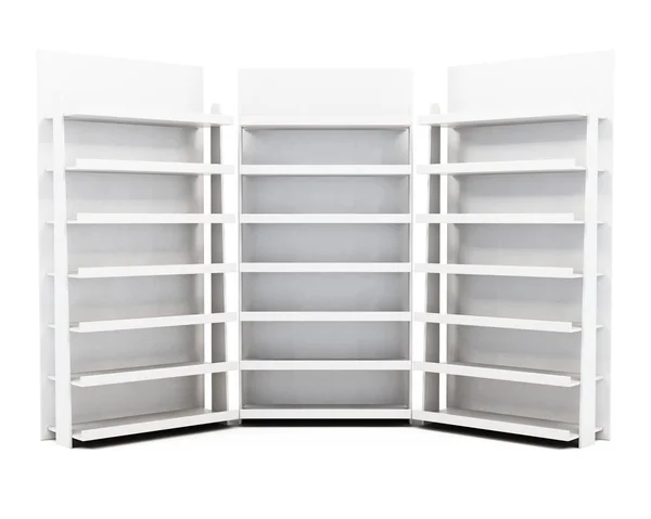 Racks com prateleiras isoladas em fundo branco. Renderização 3d Imagem De Stock